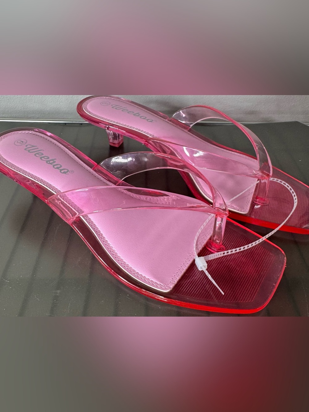 Pink jelly Clear Strap Kitten Heel Sandals for Women summer Y2K girly pool sz 9